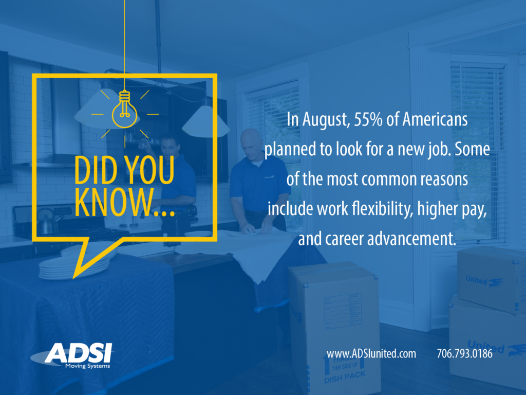 Did you know... In August, 55% of Americans planned to look for a new job. Some of the most common reasons include work flexibility, higher pay, and career advancement.